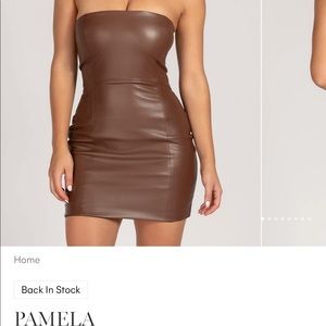 BROWN LEATHER STRAPLESS MINI DRESS MESHKI SIZE XS